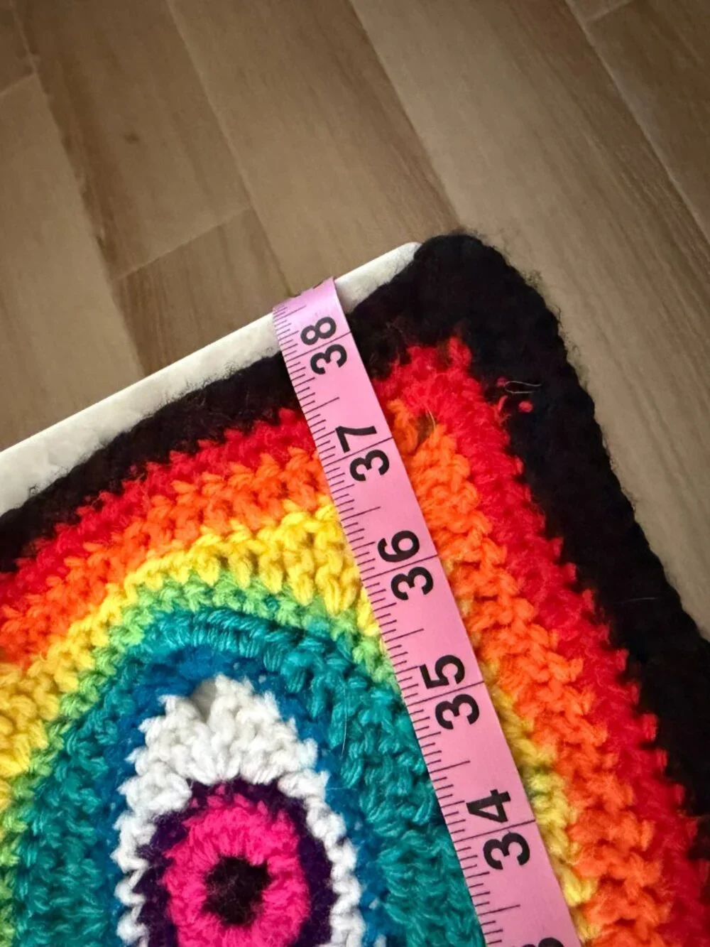 Handmade Neon Rainbow Evil Eye Granny Square Blanket 38x55
